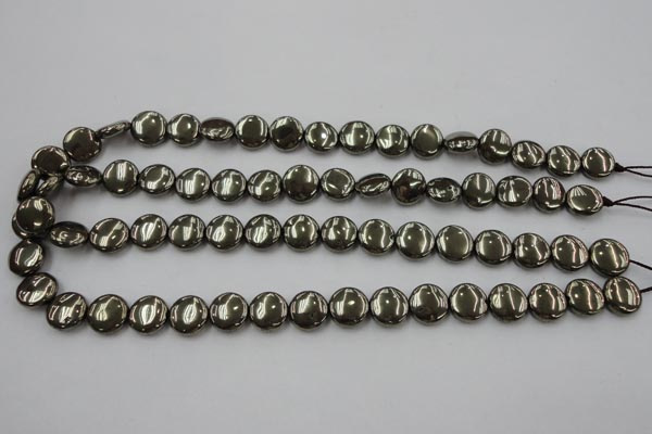 CPY222 15.5 inches 12mm flat round pyrite gemstone beads wholesale