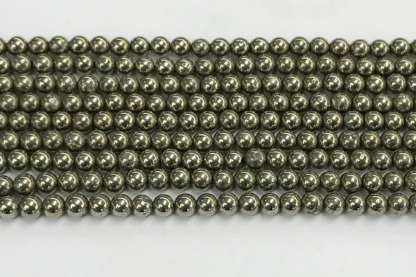 CPY260 15.5 inches 4mm round pyrite gemstone beads wholesale