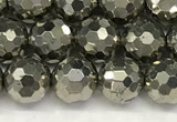 CPY266 15.5 inches 6mm faceted round pyrite gemstone beads