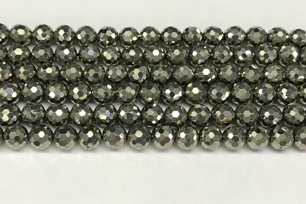 CPY267 15.5 inches 8mm round faceted pyrite gemstone beads