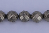 CPY29 16 inches 8mm faceted round pyrite gemstone beads wholesale