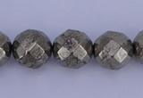 CPY30 16 inches 10mm faceted round pyrite gemstone beads wholesale