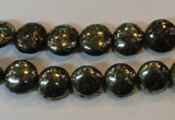 CPY301 15.5 inches 10mm flat round pyrite gemstone beads wholesale