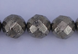 CPY31 16 inches 12mm faceted round pyrite gemstone beads wholesale