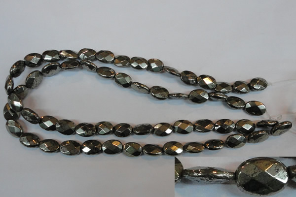 CPY343 15.5 inches 10*14mm faceted oval pyrite gemstone beads wholesale