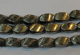 CPY345 15.5 inches 6*10mm twisted rice pyrite gemstone beads wholesale