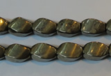 CPY346 15.5 inches 8*12mm twisted rice pyrite gemstone beads wholesale