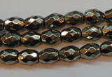 CPY371 15 inches 6*8mm faceted rice pyrite gemstone beads