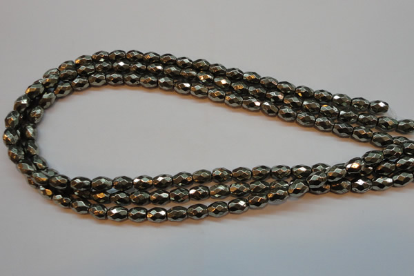 CPY371 15 inches 6*8mm faceted rice pyrite gemstone beads