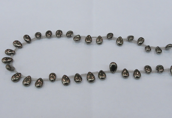 CPY382 Top drilled 7*11mm flat teardrop pyrite gemstone beads