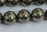 CPY407 15.5 inches 16mm round pyrite gemstone beads wholesale