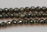 CPY49 16 inches 4mm faceted round pyrite gemstone beads wholesale