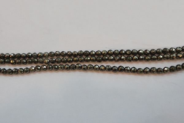 CPY49 16 inches 4mm faceted round pyrite gemstone beads wholesale