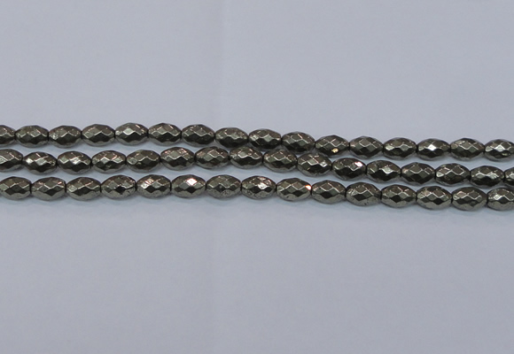 CPY603 15.5 inches 8*12mm faceted rice pyrite gemstone beads