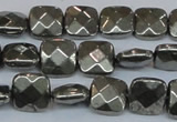 CPY636 15.5 inches 10*10mm faceted square pyrite gemstone beads