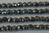 CPY73 15.5 inches 3mm faceted round pyrite gemstone beads wholesale