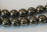 CPY75 15.5 inches 10mm carved round pyrite gemstone beads wholesale