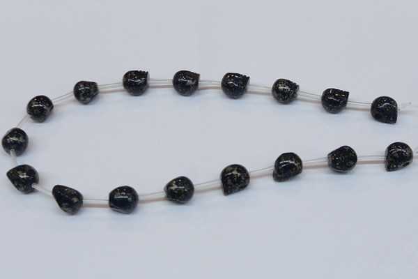 CPY789 Top drilled 12mm carved skull pyrite gemstone beads