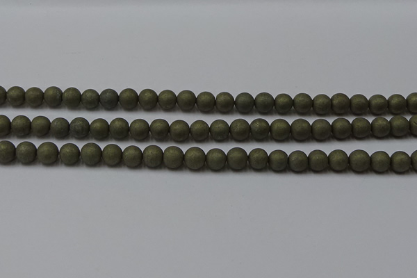 CPY813 15.5 inches 4mm round matte pyrite beads wholesale