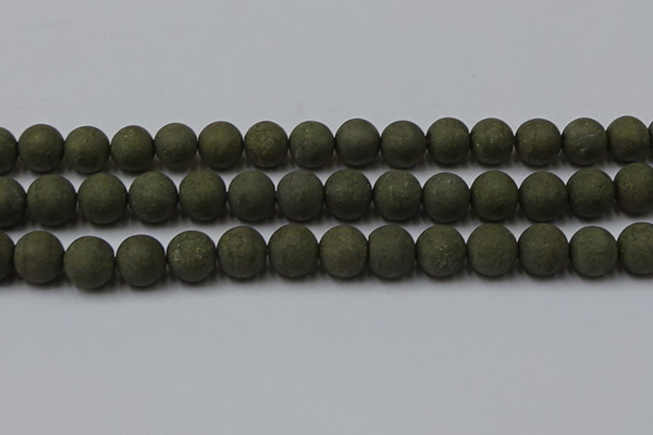 CPY817 15.5 inches 12mm round matte pyrite beads wholesale