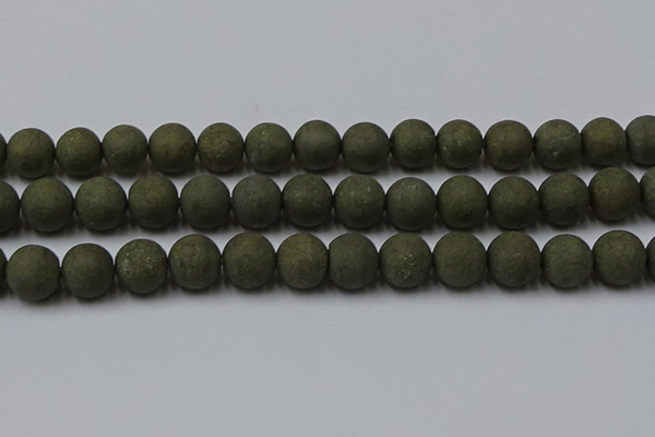 CPY818 15.5 inches 14mm round matte pyrite beads wholesale