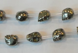 CPY83 15.5 inches 8mm carved skull pyrite gemstone beads wholesale