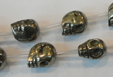 CPY86 15.5 inches 13mm carved skull pyrite gemstone beads wholesale