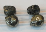 CPY87 15.5 inches 14mm carved skull pyrite gemstone beads wholesale