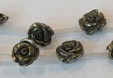 CPY92 15.5 inches 12mm carved rose pyrite gemstone beads wholesale