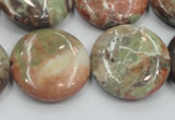 CRA12 15.5 inches 25mm flat round natural rainforest agate beads