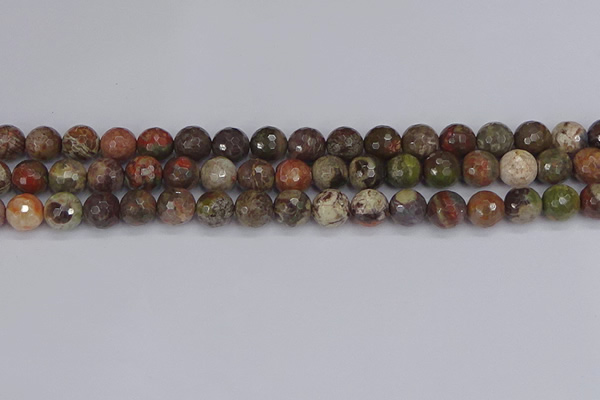 CRA162 15.5 inches 8mm faceted round rainforest agate beads