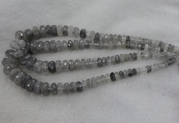 CRB1124 15.5 inches 5*8mm - 9*18mm faceted rondelle cloudy quartz beads