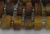 CRB1255 15.5 inches 7*14mm tyre matte yellow tiger eye beads