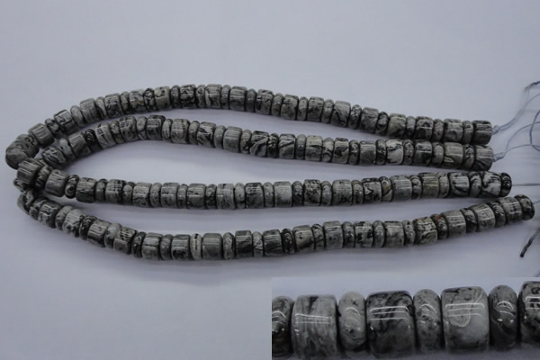 CRB126 15.5 inches 4*10mm & 7*10mm rondelle grey picture jasper beads