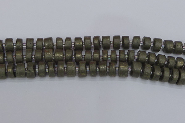 CRB1262 15.5 inches 7*14mm tyre matte pyrite gemstone beads