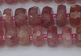 CRB1341 15.5 inches 6*10mm faceted rondelle strawberry quartz beads