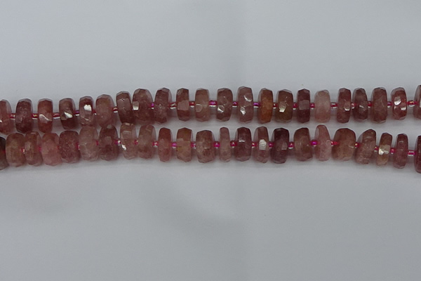 CRB1342 15.5 inches 6*12mm faceted rondelle strawberry quartz beads