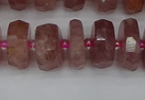 CRB1343 15.5 inches 7*14mm faceted rondelle strawberry quartz beads