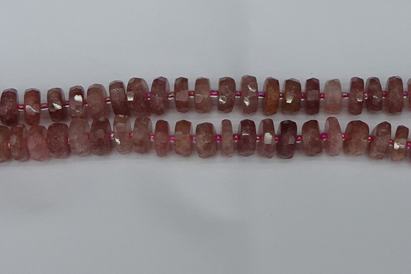 CRB1343 15.5 inches 7*14mm faceted rondelle strawberry quartz beads