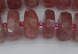 CRB1345 15.5 inches 8*18mm faceted rondelle strawberry quartz beads