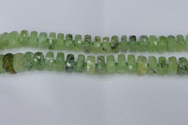 CRB1354 15.5 inches 8*16mm faceted rondelle green rutilated quartz beads