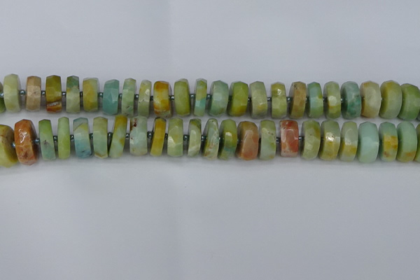 CRB1363 15.5 inches 7*14mm faceted rondelle Chinese amazonite beads