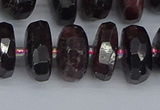 CRB1413 15.5 inches 7*14mm faceted rondelle red garnet beads