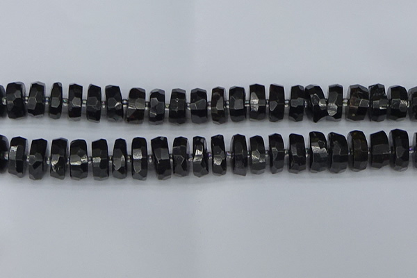 CRB1424 15.5 inches 8*16mm faceted rondelle black tourmaline beads