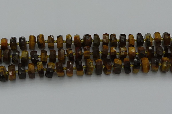 CRB1432 15.5 inches 6*12mm faceted rondelle yellow tiger eye beads