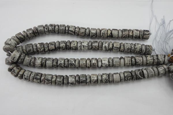 CRB163 15.5 inches 5*14mm & 10*14mm rondelle grey picture jasper beads