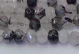 CRB1816 15.5 inches 4*6mm faceted rondelle black rutilated quartz beads