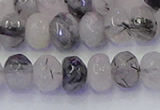 CRB1817 15.5 inches 5*8mm faceted rondelle black rutilated quartz beads