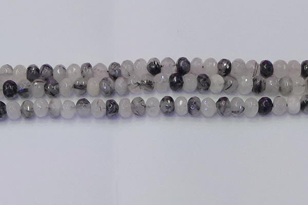 CRB1817 15.5 inches 5*8mm faceted rondelle black rutilated quartz beads