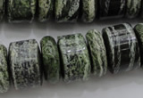 CRB195 6*18mm – 13*18mm rondelle green silver line jasper beads